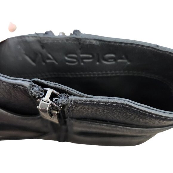 Via Spiga Womens Leather Ankle Boots 10M Zip Black Italy Buckle Moto Chic FLAWS - Picture 9 of 14